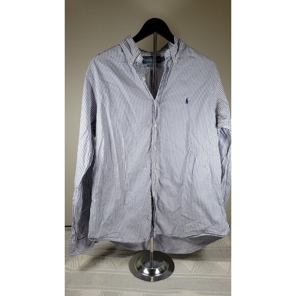 Ralph Lauren Custom Fit Men’s Button-Down Shirt 16 (40-41) Blue White Stripe - Picture 1 of 4